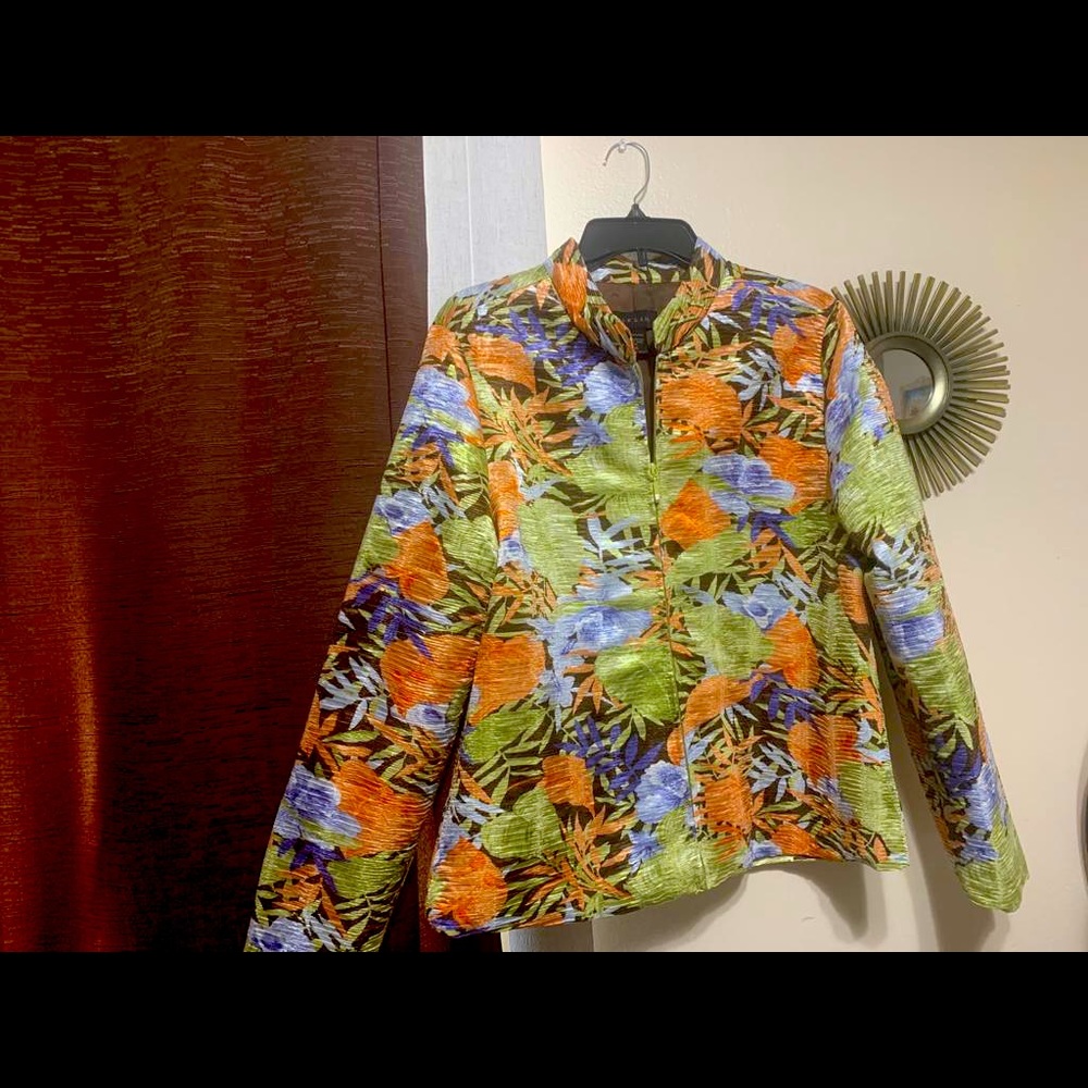 SILK LAND WOMENS XL HIBISCUS FLORAL JACKET BLAZER